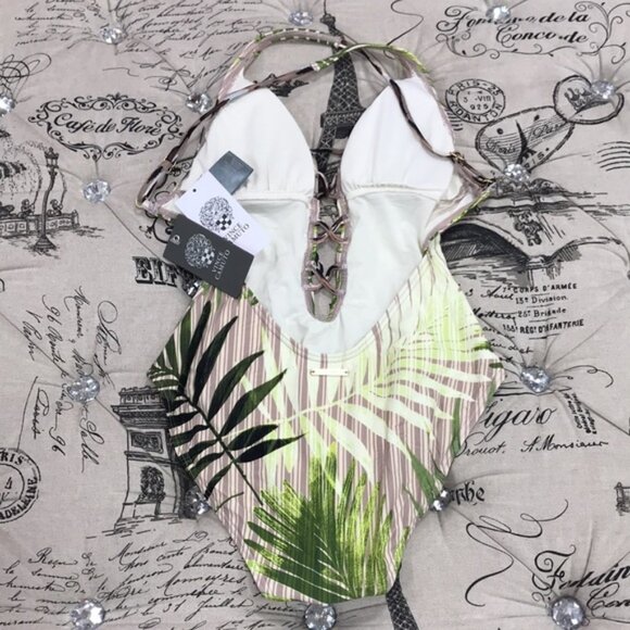 Vince Camuto Tropical Palm Printed Plunging V-Neck Swimsuit - Picture 8 of 8